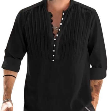 Camisa casual de hombre de algodón y lino sin cuello