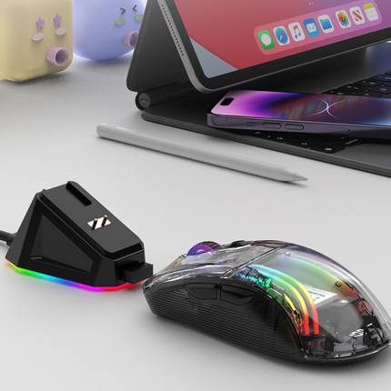 Ratón gaming Bluetooth transparente con cargador para portátiles