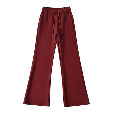Pantalones anchos de felpa con cintura elástica y cordón ajustable, ligeramente acampanados. - tugranalmacen.com