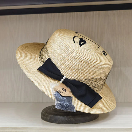 Sombrero de verano vintage con lazo de encaje y ala ancha