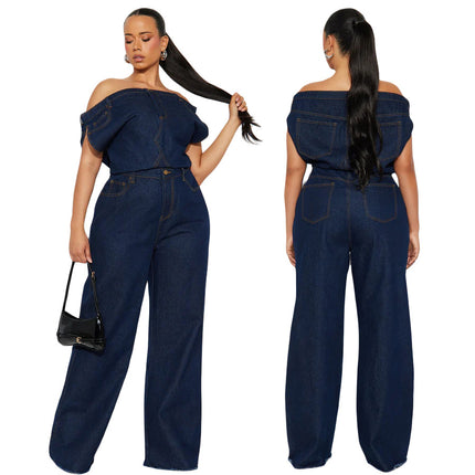 Mono denim sin tirantes azul oscuro para mujer