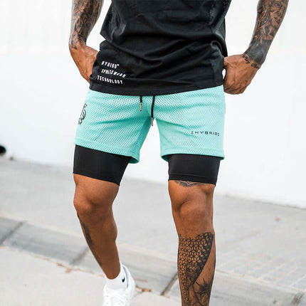 Pantalón corto deportivo de doble capa para hombre