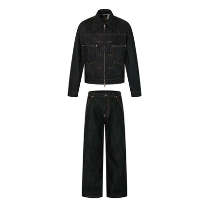 Chaqueta y pantalón vaquero denim negro lavado de hombre