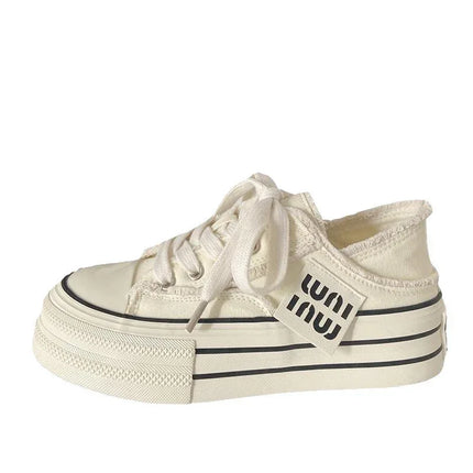 Zapatillas Pink de lona blanca con suela gruesa, estilo casual para mujer