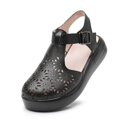 Sandalias de cuero para mujer con suela de poliuretano y hebilla