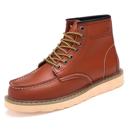 Botas de cuero con cordones y tacón medio para hombre