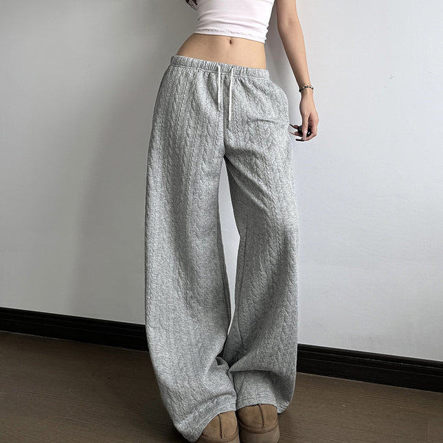 Pantalones de punto rectos gris para mujer, look casual y cómodo