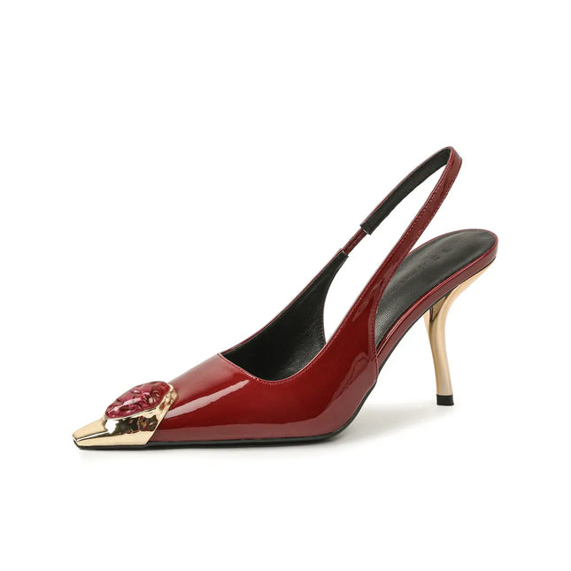 Zapatos de tacón stiletto burdeos con correa de cuero