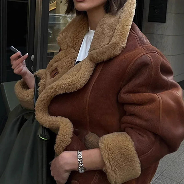 Chaqueta de una pieza de piel con cuello de borrego estilo europeo y americano - tugranalmacen.com