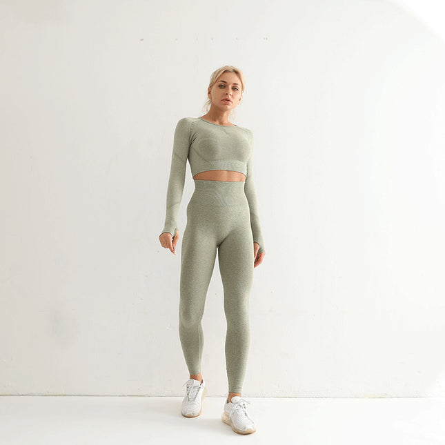 Traje de yoga sin costuras, top y leggins deportivos de mujer