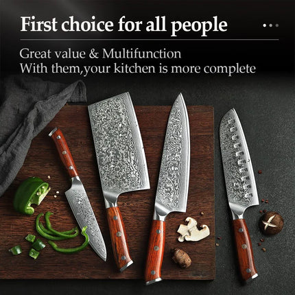 Juego de 4 cuchillos de cocina XINZUO, núcleo VG10, acero de Damasco - tugranalmacen.com