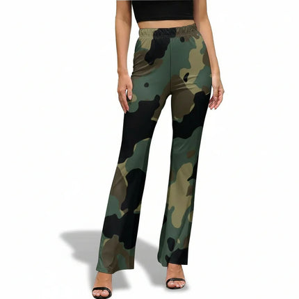 Pantalones de mujer acampanados camuflaje verde militar