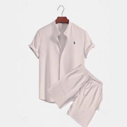 Conjunto casual de verano para hombre con camisa de manga corta y shorts de seda helada