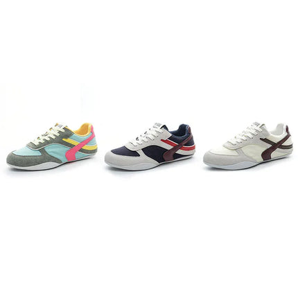 Zapatillas planas con cordones y punta redonda en contraste, multicolor, material textil, estilo casual