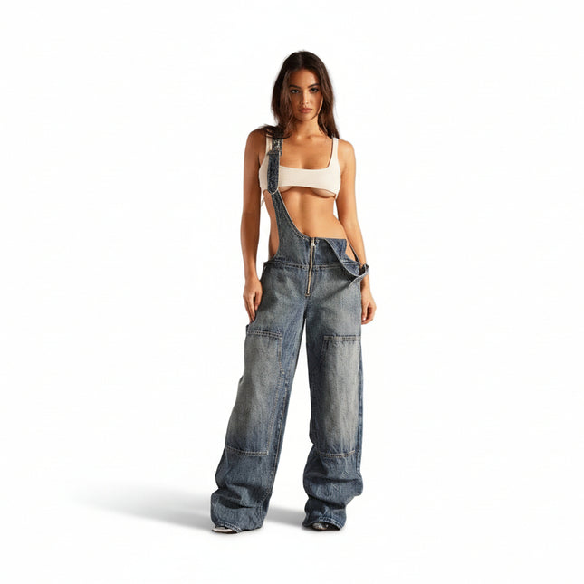 Peto vaquero de mujer con espalda descubierta - denim
