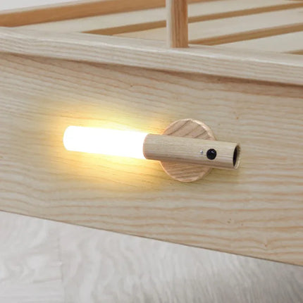 Lámpara de pared con luz LED nocturna USB inalámbrica de madera, recargable, con sensor de movimiento - tugranalmacen.com