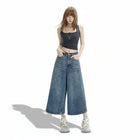 Jeans cropped anchos azul denim