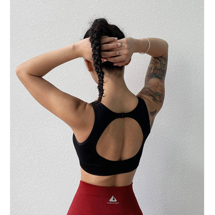 Sujetador deportivo de mujer sin costuras de secado rápido color negro