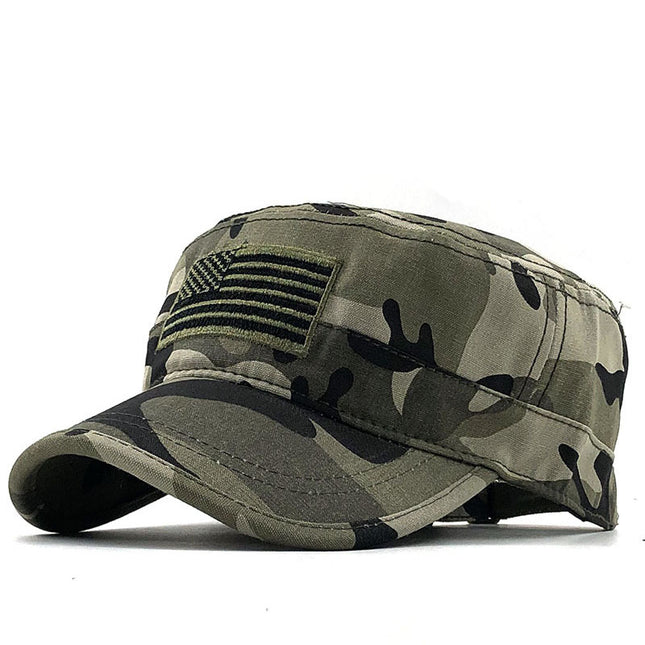 Gorra militar plana de algodón desgastada