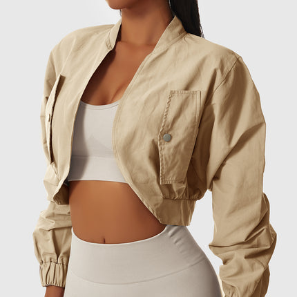 Chaqueta deportiva de manga larga de secado rápido para mujer, protección solar, hombros descubiertos, ropa deportiva, cuello alto, chaqueta informal, tops ajustados de yoga.