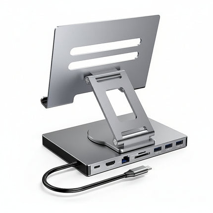 Estación de acoplamiento USB-C con Ethernet y soporte rotativo