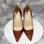 Zapatos de tacón café efecto cocodrilo para mujer, estilo elegante, Zapatos de tacon color café y efecto cocodrilo