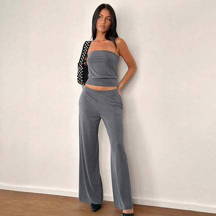 Conjunto de pantalón recto de cintura alta y top sin espalda