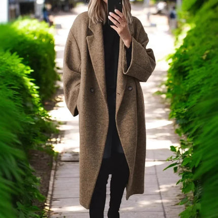 Abrigo Largo de Lana para Mujer - Elegante Chaqueta Cortavientos Marron