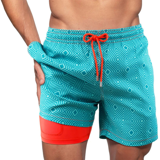 Pantalones cortos de verano para hombre, pantalones de playa, pantalones deportivos estampados, pantalones cortos dobles