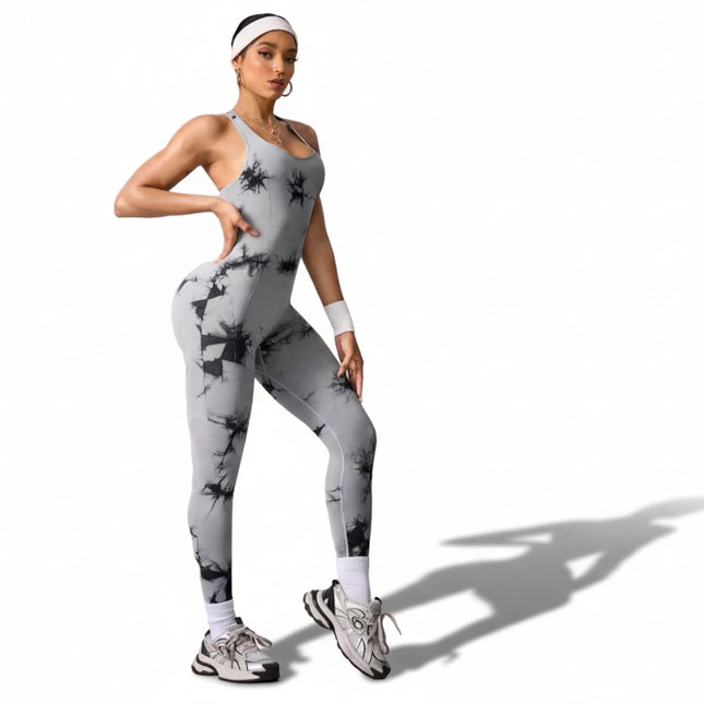 Mono deportivo con escote redondo tie-dye cruzado en la espalda