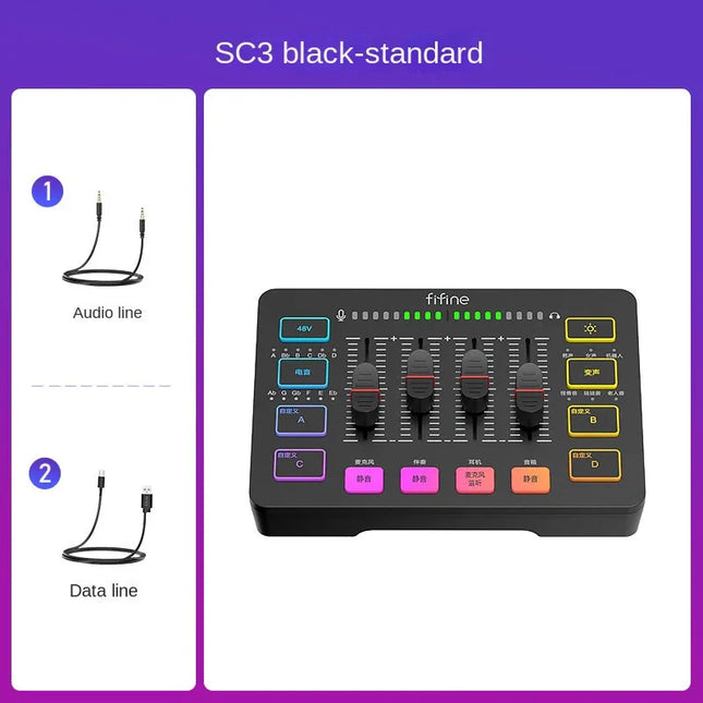 Equipo de transmisión en vivo de juegos Fifine SC3, conjunto completo, tarjeta de sonido externa USB, micrófono, karaoke de escritorio - tugranalmacen.com