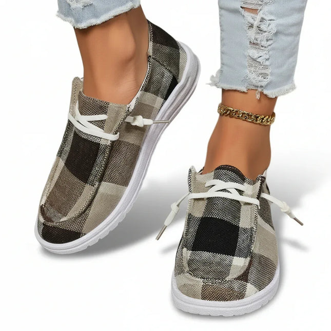 Zapatos planos sin cordones con punta redonda a cuadros - tugranalmacen.com