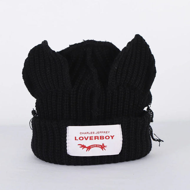 Gorro de lana con orejas engrosadas de doble capa, gorro de punto cálido de color sólido para otoño e invierno. - tugranalmacen.com