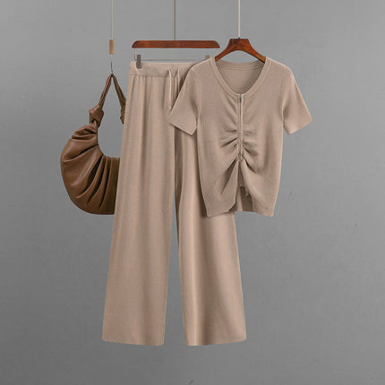 Conjunto casual de top y pantalones anchos para mujer