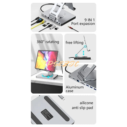 Estación de acoplamiento USB-C con Ethernet y soporte rotativo