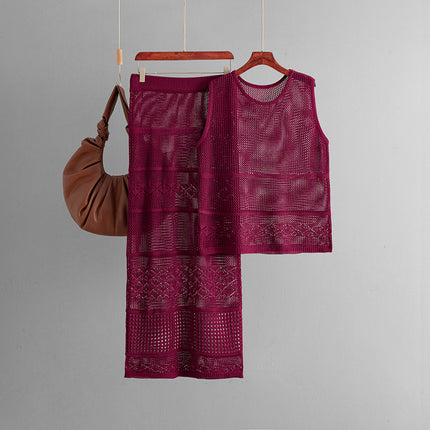 Conjunto de punto sin mangas y cuello redondo para mujer