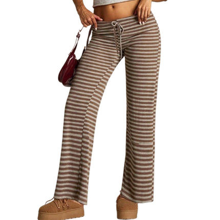 Pantalones anchos a rayas para mujer color caqui