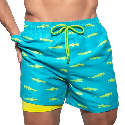 Bañador de doble capa para hombre, pantalones de playa