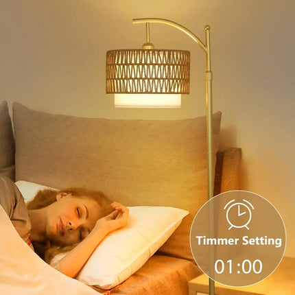 Lámpara de pie dorado, control remoto y bombilla LED regulable - tugranalmacen.com
