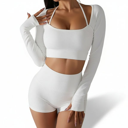 Conjunto de yoga de manga larga y corte ajustado