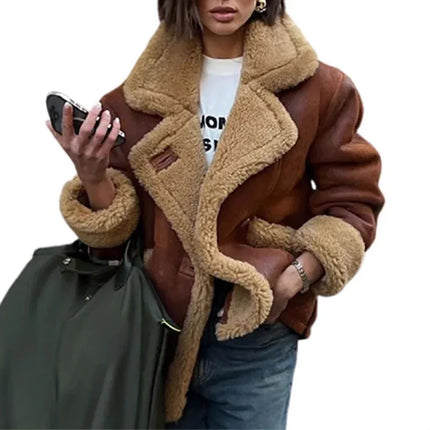 Chaqueta de una pieza de piel con cuello de borrego estilo europeo y americano - tugranalmacen.com