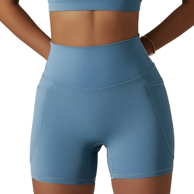 Shorts deportivos de cintura alta en seda de hielo con bolsillo