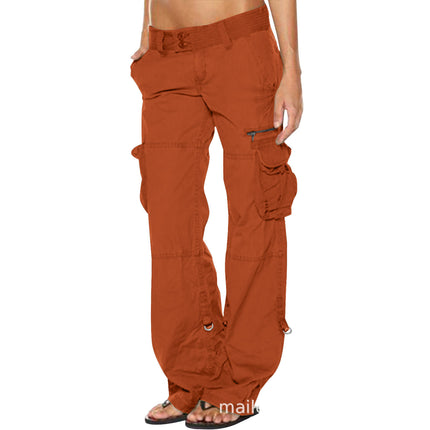 Pantalones de algodón para mujer con bolsillos múltiples