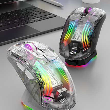 Ratón gaming Bluetooth transparente con cargador para portátiles