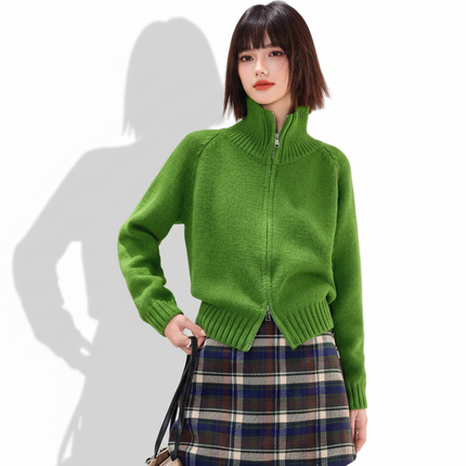 Cárdigan de punto verde trébol para mujer