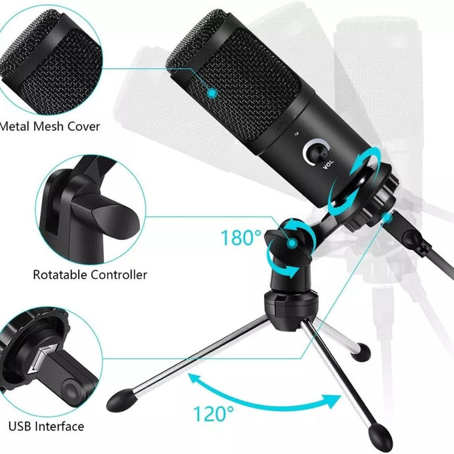 Micrófono USB versátil para grabación, streaming y conferencias
