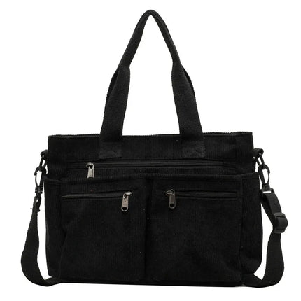 Bolso de Mujer Casual de Pana de Estilo Vintage y Gran Capacidad en color negro humo