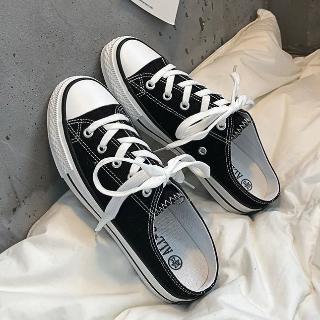 Zapatillas de lona casuales con cordones y punta redonda
