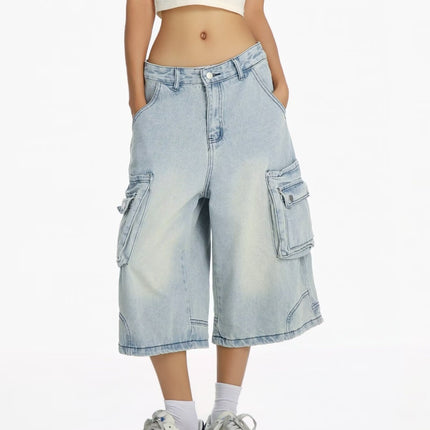 Shorts denim anchos para mujer estilo casual desgastado