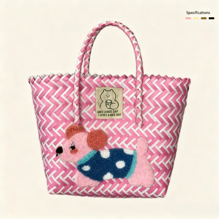 Large capacity sausage dog hand woven cabbage basket rattan woven handbag office miscellaneous carry bag picnic women's bag - tugranalmacen.com
